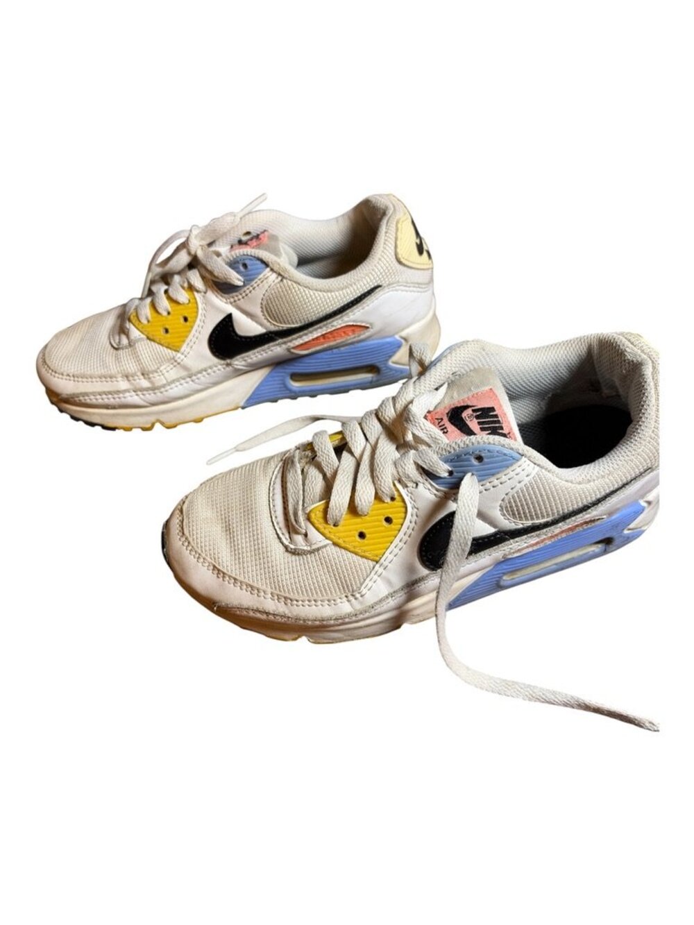 Nike Air Max 90 Women's Size 7 White Multicolor Yellow Blue Pink Sneakers